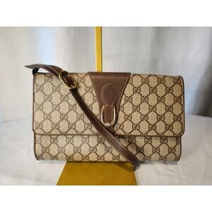 Gucci GG Monogram Crossbody Bag Beige Brown Leather Strap Ophidia Vintage